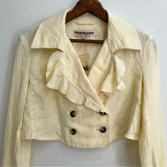 Free People Crossover Back Bennie Linen Double Breasted Blazer Butter Yellow - Picture 5 of 11